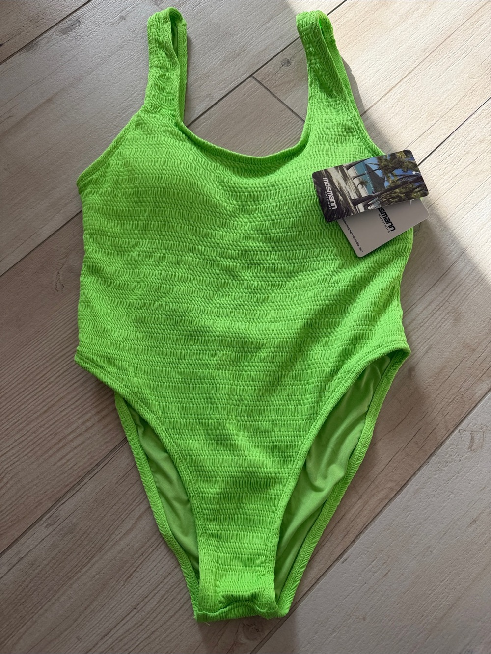 Mosmann Halter One-Piece Swimsuit  in Neon Green - Classic Scoop Neck